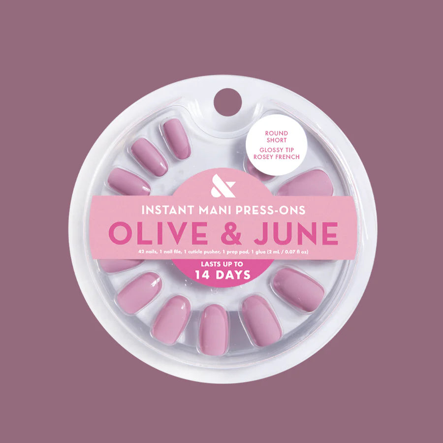 Glossy Tip Rosy French - Press-On | Short | Round