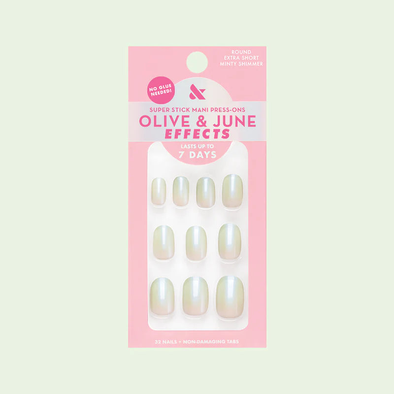 Minty Shimmer | Extra Short | Round - Tab Press-On